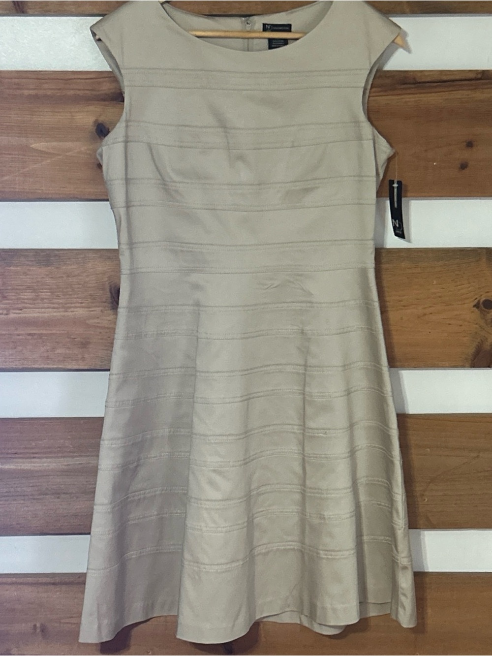 NWT New Directions Solid Beige Cap Sleeve Fit & Flare Textured Accents Size 10